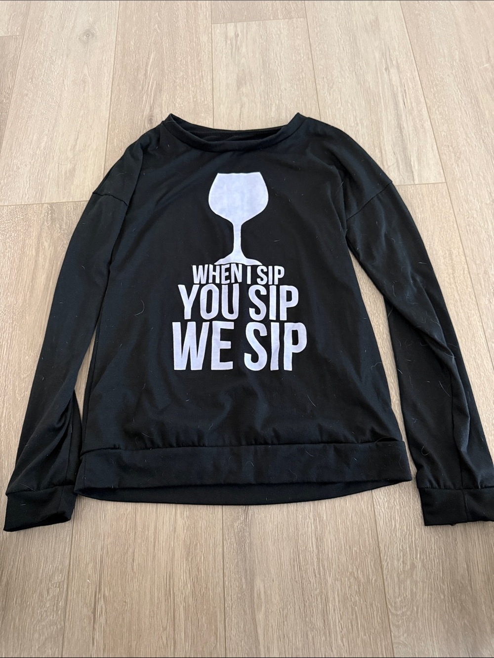 Black Graphic Long-Sleeve Women's Top - 'When I Sip You Sip We Sip'